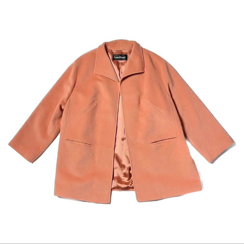 Louis Feraud Vintage Angora Lambs Wool Coat Size 16 Solid Soft Orange